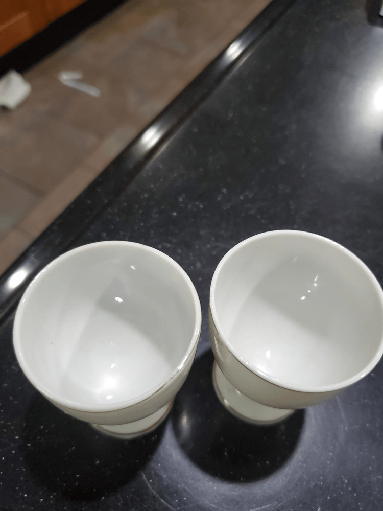vintage Japan china egg cups w/ pink rose pattern