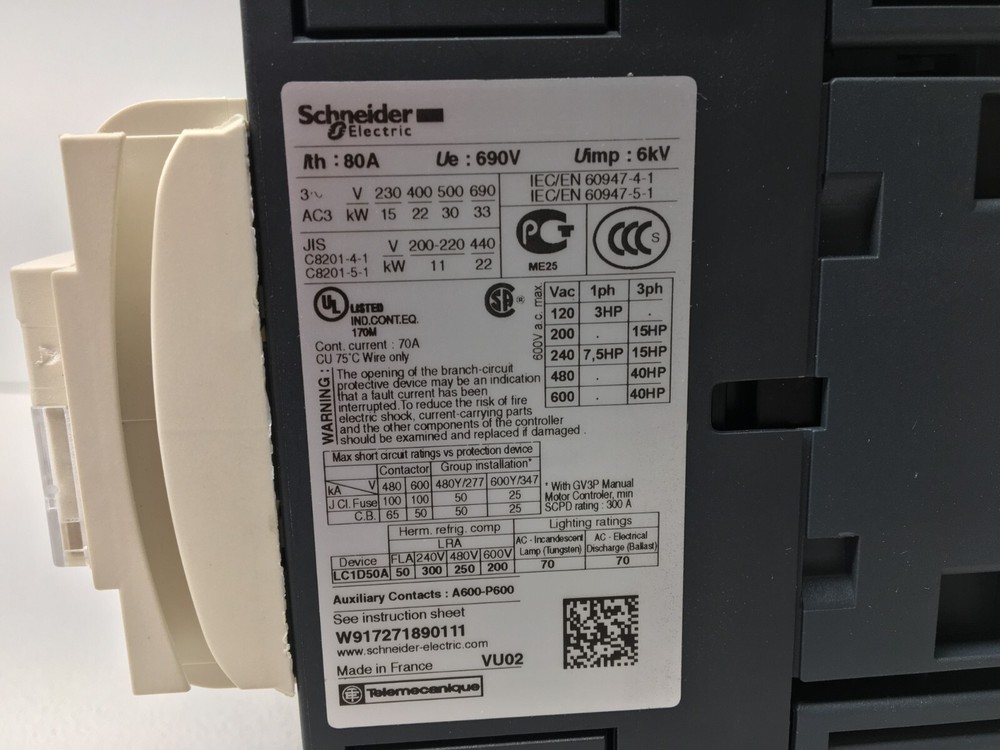 New! Scheider Electric LC1D50AED Contactor (#60314)