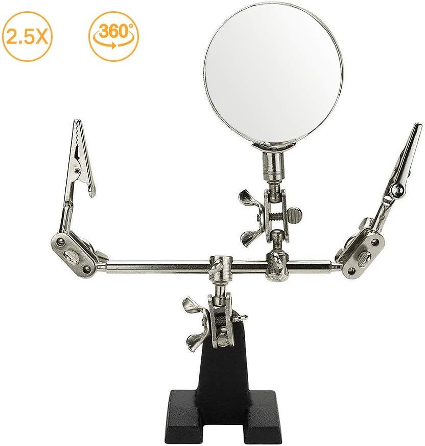 AORAEM Helping Hands Magnifier with Dual Adjustable Alligator Silver, Black