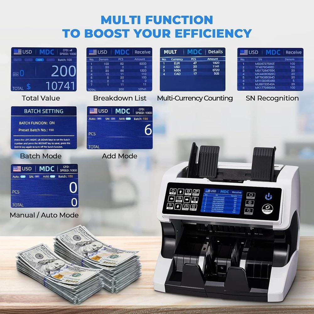 Bank Grade Money Counter Machine Mixed Denomination with External Display Printe