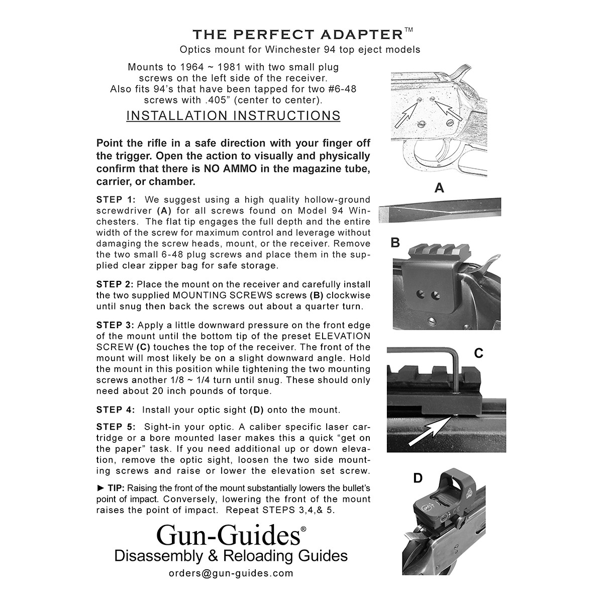 WINCHESTER 94 & 92 Mount Red Dot Scope Top eject model lever actions- Gun-Guides