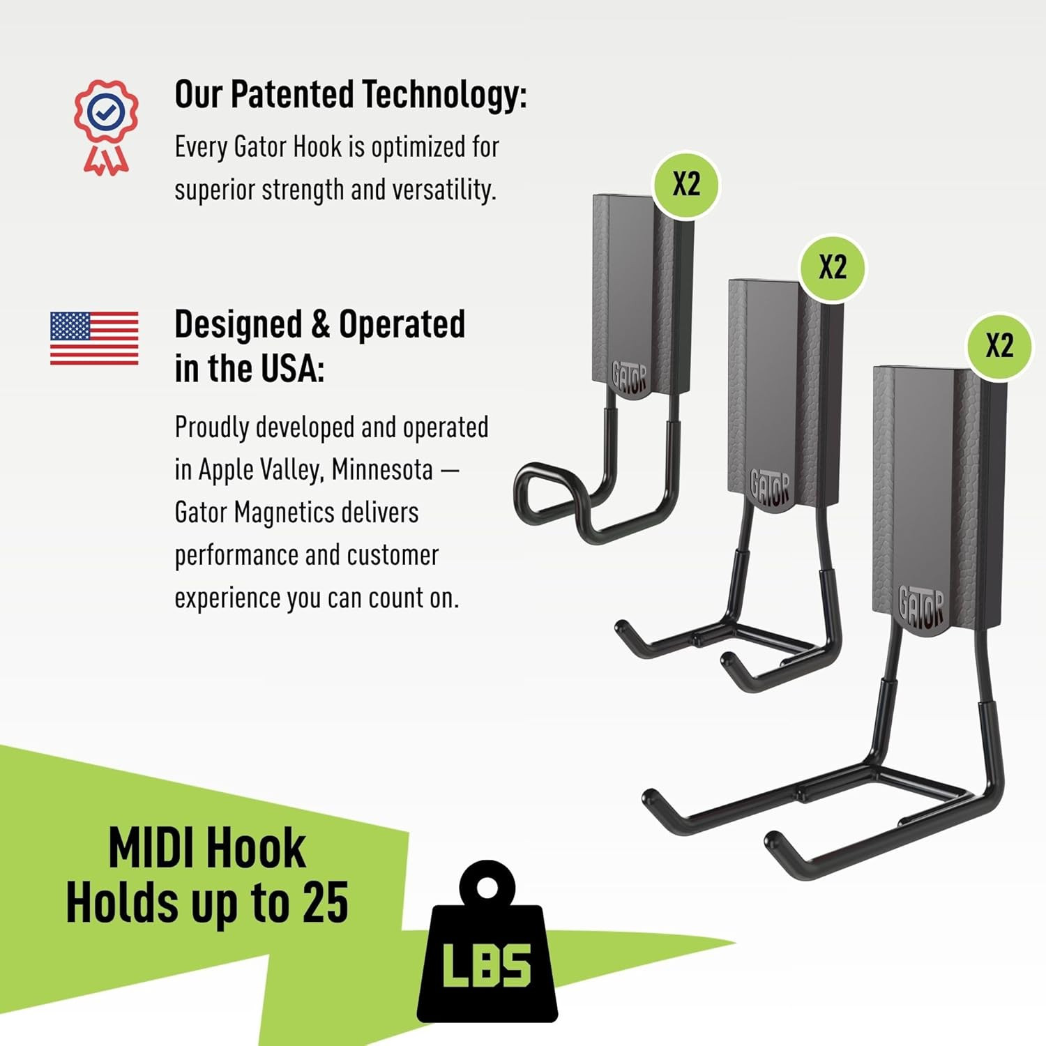 GATOR MAGNETICS MIDI 2.5 & 4" Open Hooks, 25 Lb Heavy Duty Magnetic Hooks for St