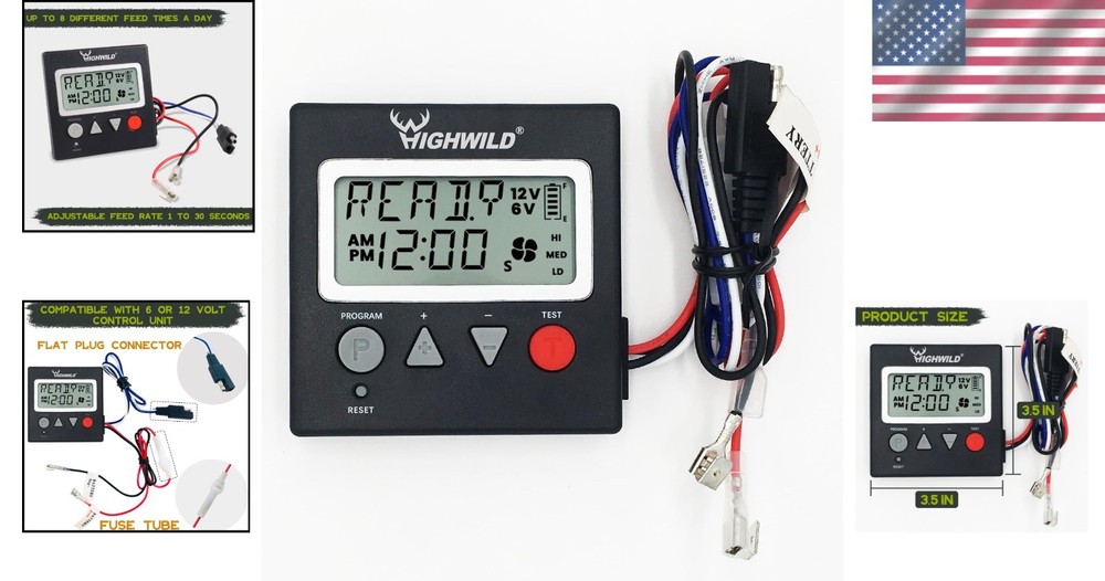 Efficient 6/12 Volt Deer Feeder Digital Timer - 8 Programmable Feed Times