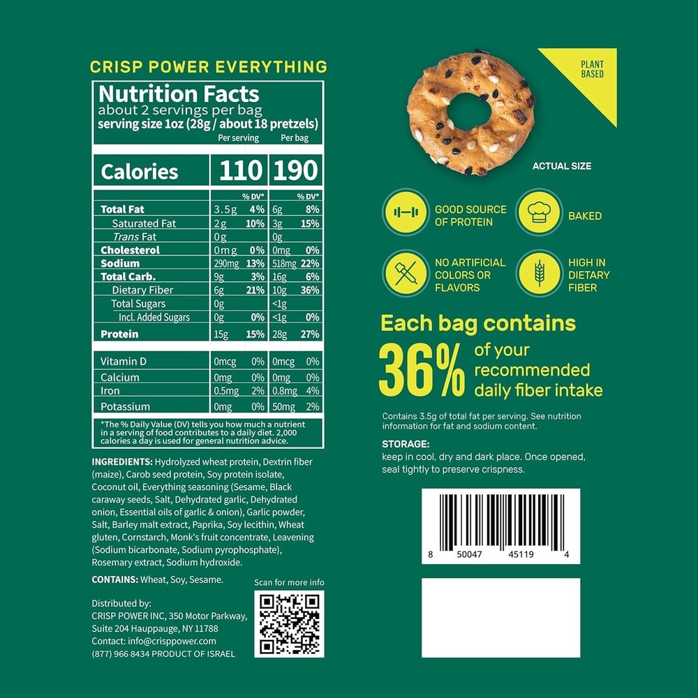 Savory Everything High Protein Pretzel Crisps - 28g Protein, 6 Pack Convenience