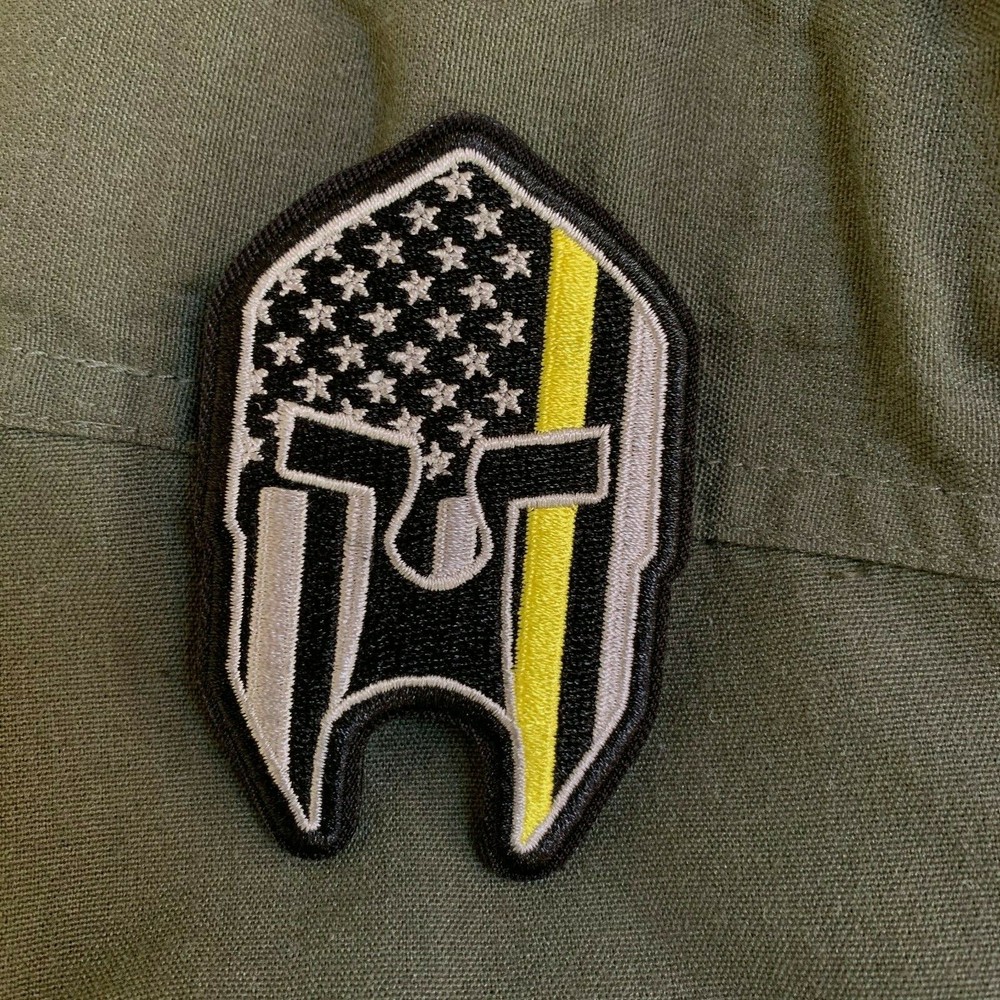 Subdued Thin Yellow Line American Flag Spartan Helmet Patch