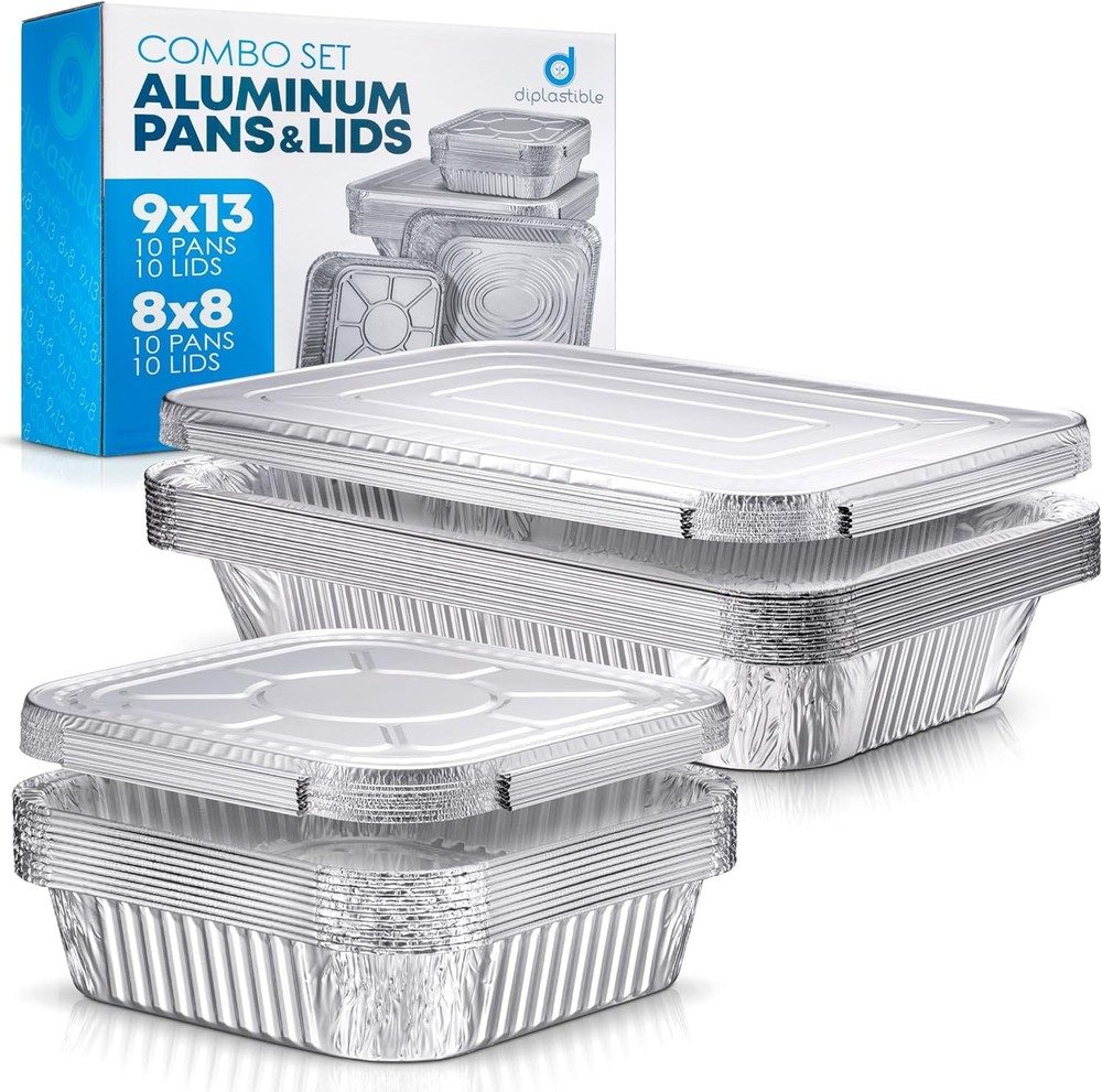 Disposable Aluminum Pans With Lids, And Square bo Set,