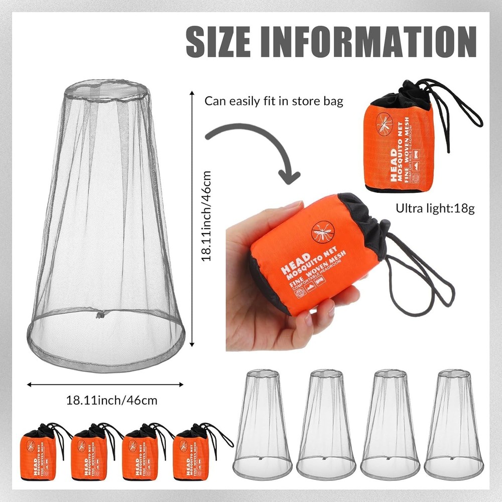 Versatile Insect Protection with 4-Pack Mosquito Head Nets - Perfect for Hiking