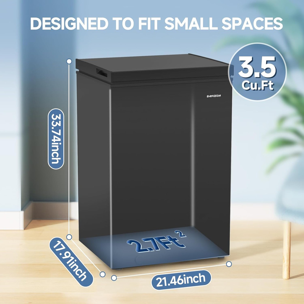 Compact 3.5 Cu.Ft Chest Freezer with Adjustable Thermostat & Removable Basket