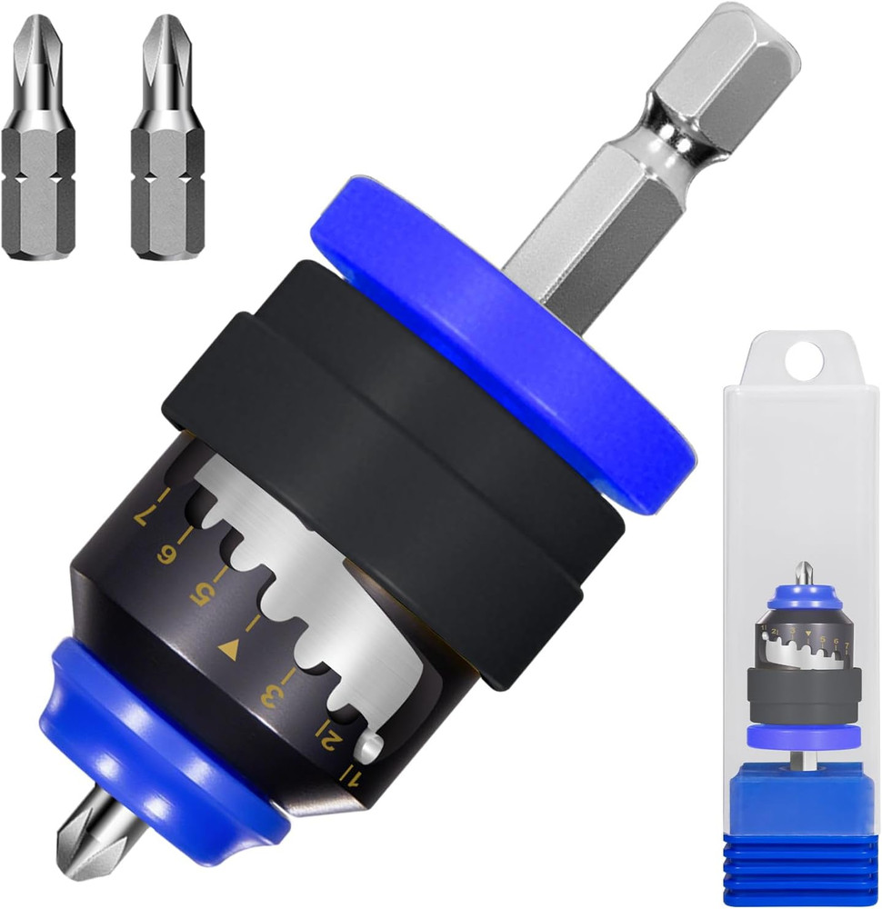 Adjustable Depth Drywall Screw Setter with Magnetic Holder and Bits