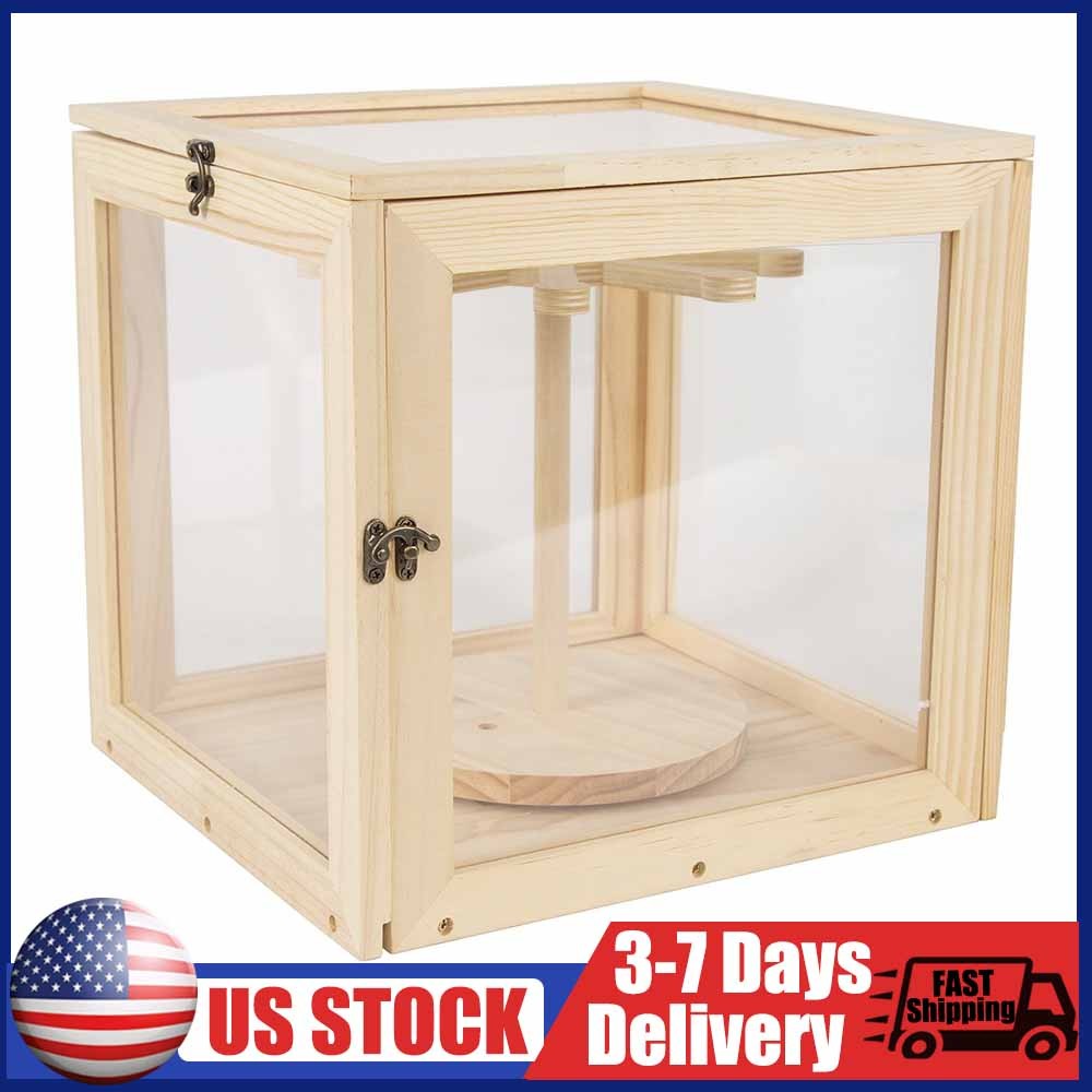 Dustproof Rotating Clear Wooden Display Case Doll Model Storage Display Stand