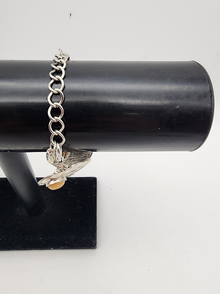 Vintage Silver Dish Braclet With Amber Center
