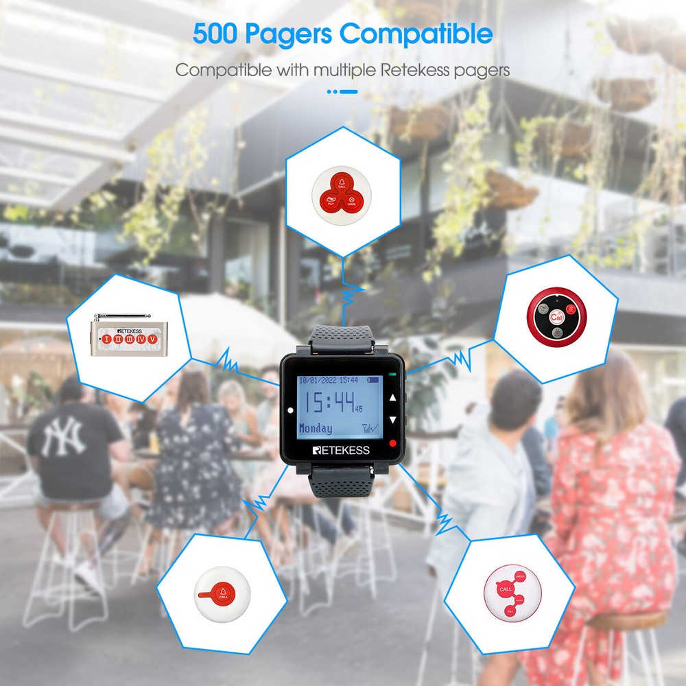 Retekess T128 Restaurant Wireless Calling System Host 3 Watch 20 Call Button bar