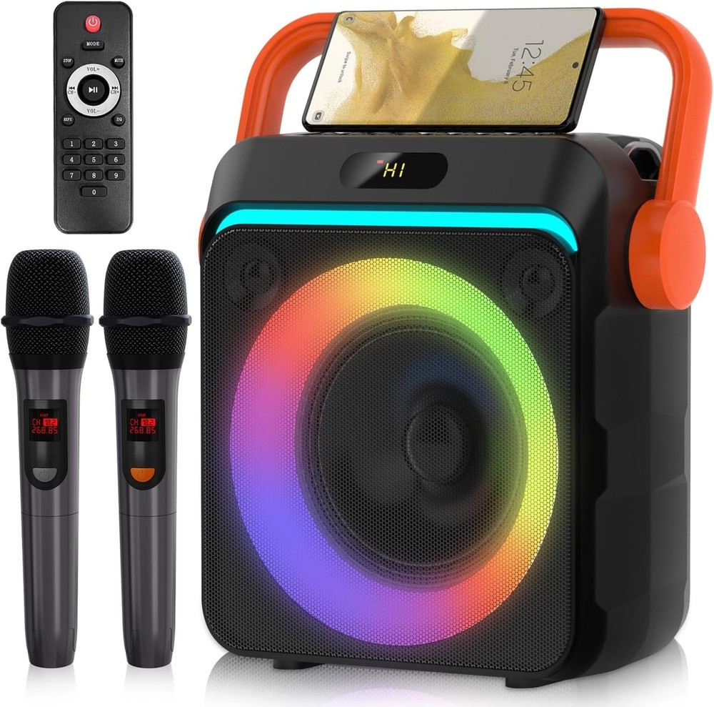 Karaoke Machine with 2 Wireless Microphones, Portable Bluetooth Karaoke Speaker