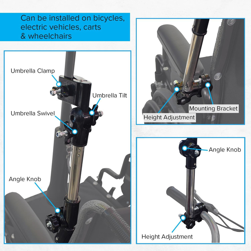 Universal Grip Umbrella Holder - 360° Angle Adjustable Attachment Clamp Mount Co