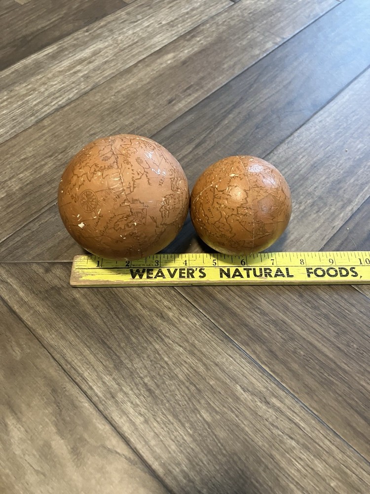 Antique Celestial Globe Leather Decrorative Ball Set Of 2