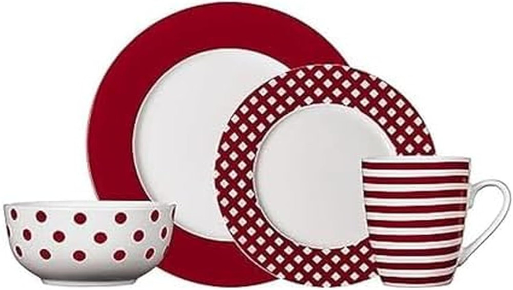 Kenna Red 16-Piece Porcelain Dinnerware Set, Service for 4