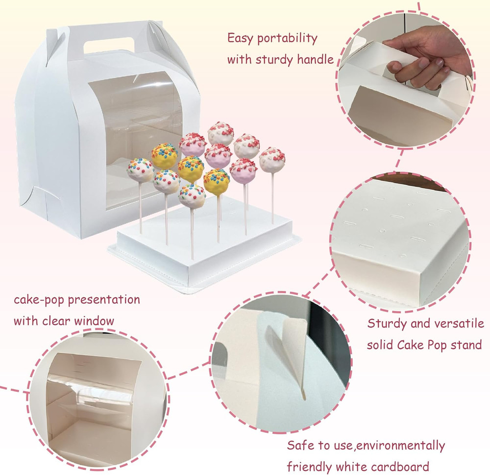 4 Pack Portable Cake Pop Holder Boxes,Cake Pop Boxes Packaging, Cake Pop Display