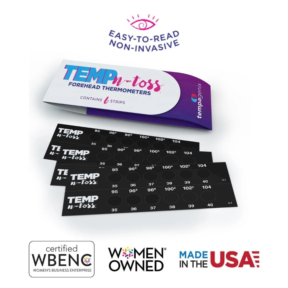 Temp-N-Toss Disposable Forehead Thermometer Strips Set - 6 Pack for Quick and Ea