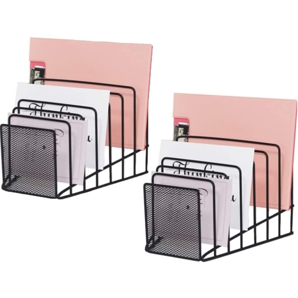 2 Pack Multi Step File Organizer Incline Desktop File Sorter Metal Wire Mesh ...