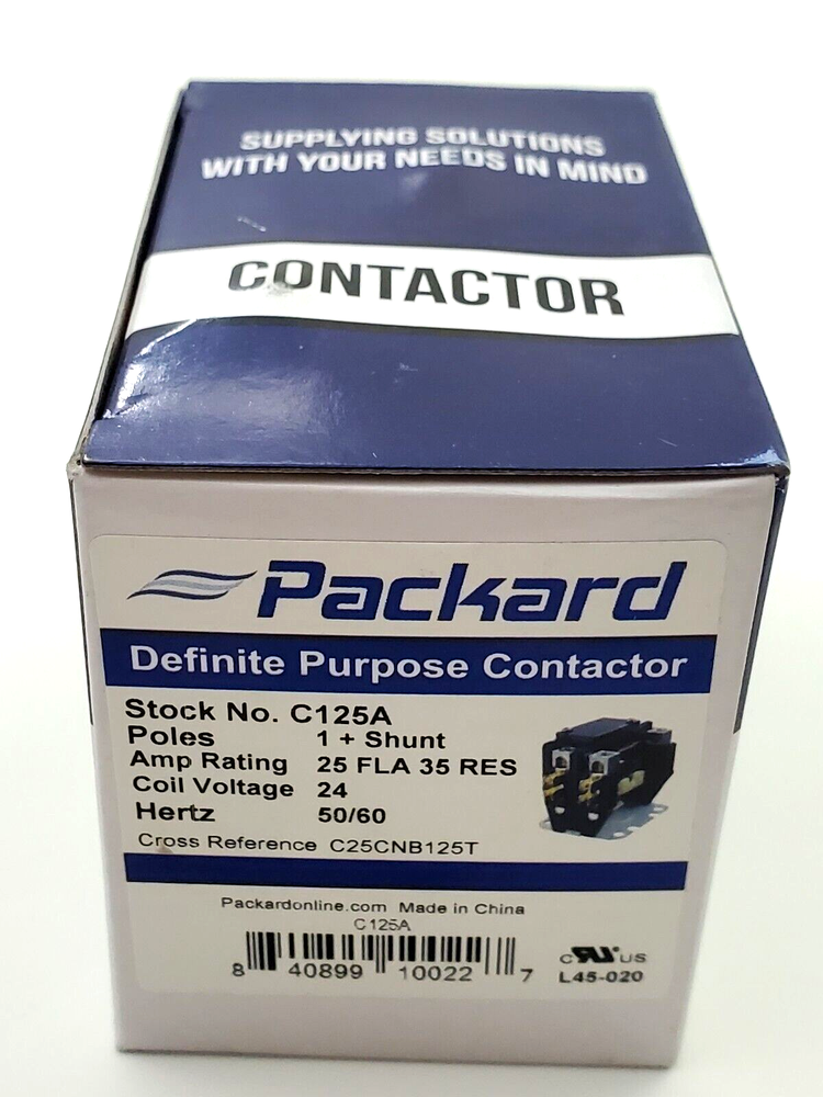 Packard C125A Definite Purpose Contactor One Pole + Shunt 25 Amp 24 Volt