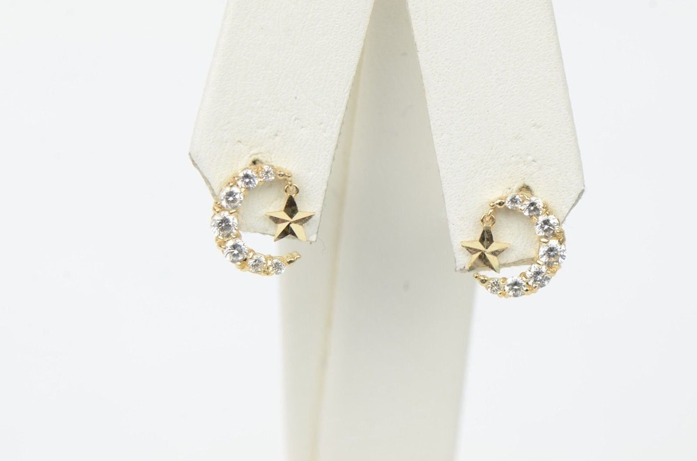 14k Yellow or White Gold Moon & Star Stud Earrings