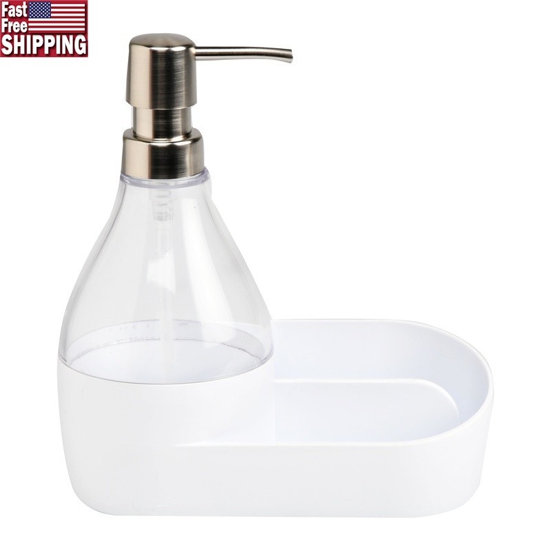 Soap Dispenser & Sponge Holder Dual Compartment Caddy Kitchen Sink Organizer