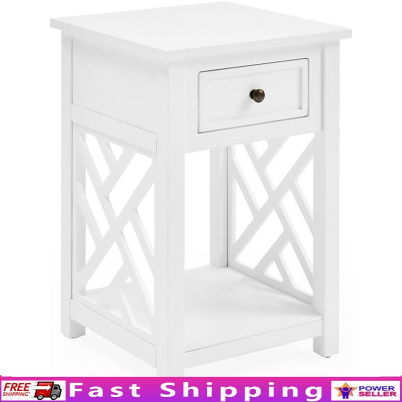 Coventry Wood End Table W/ Drawer & Shelf Modern Versatile Storage Solution New