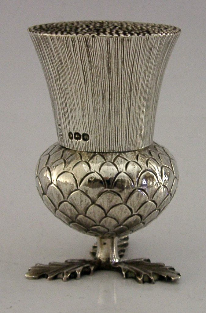 RARE WILLIAM IV STERLING SILVER SCOTTISH THISTLE POUNCE POT 1837 ANTIQUE 66g