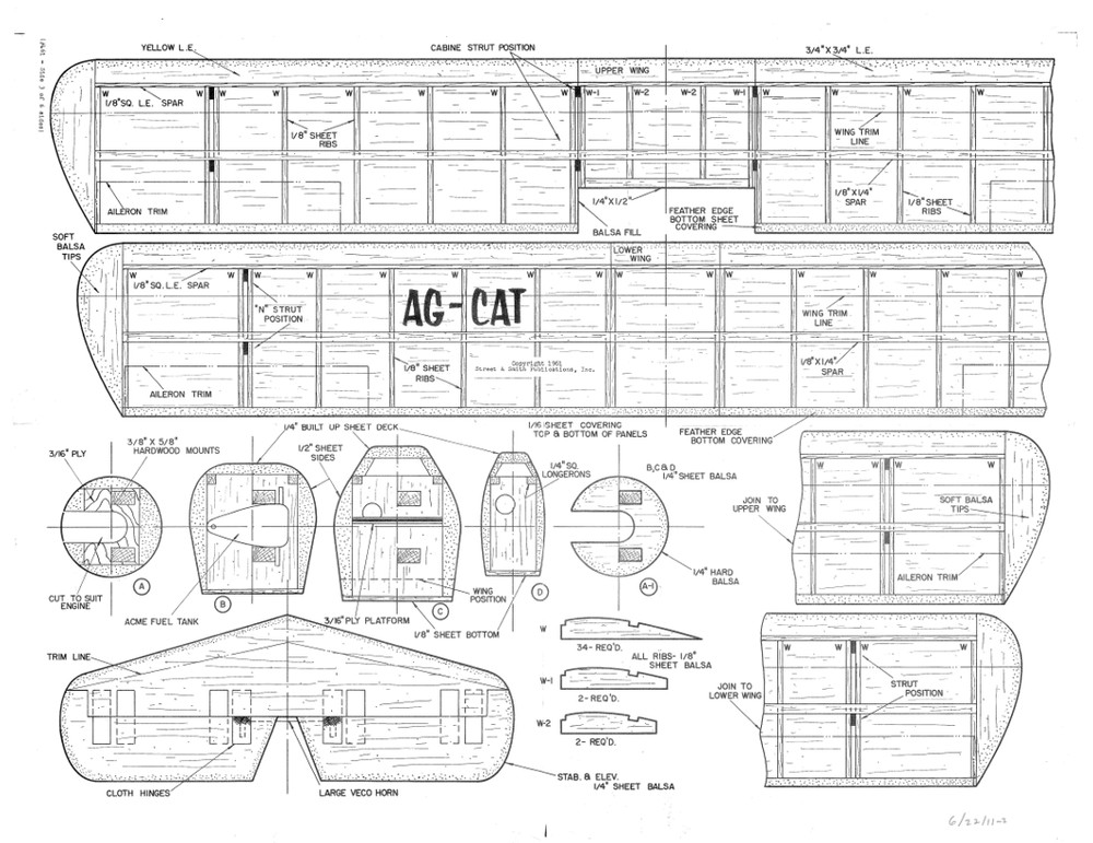 AG-CAT DUSTER PLANS + FULL CONSTRUCTION ARTICLE to Build a 34" UC Model Airplane