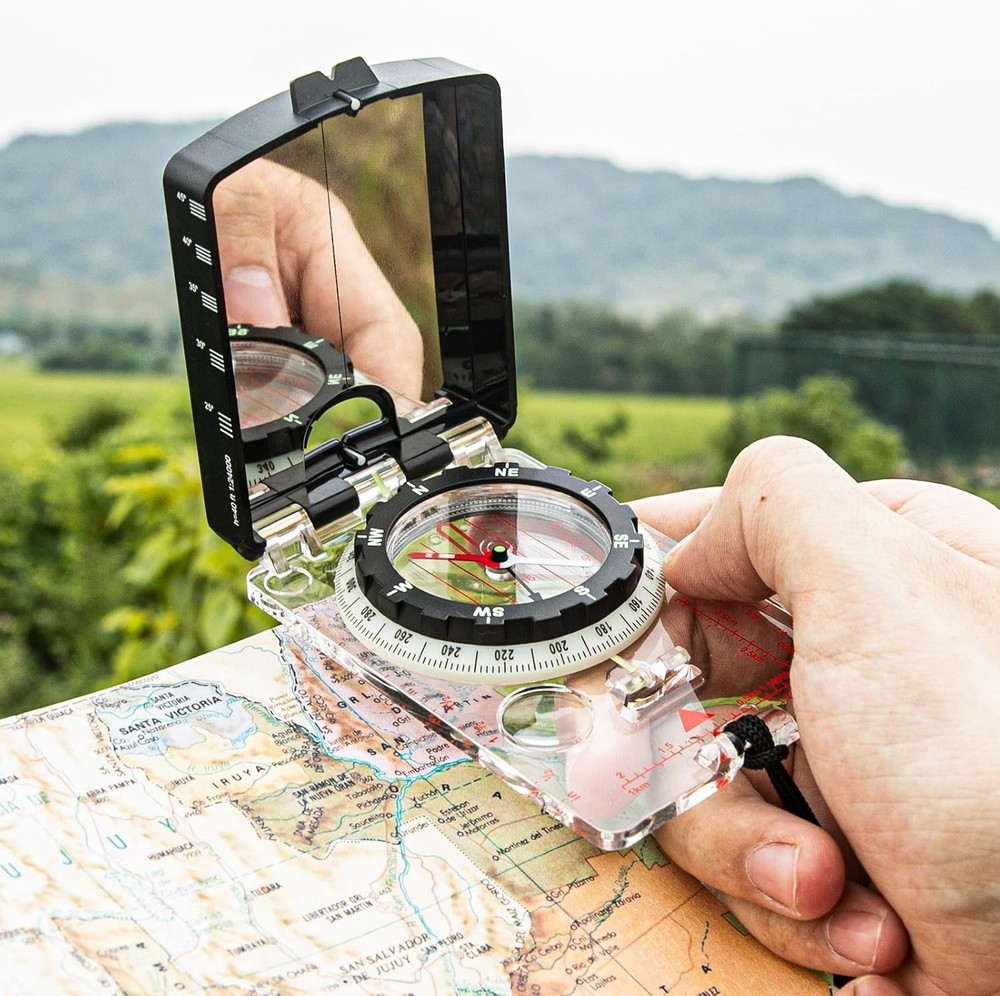 Hiking Mirrored Sighting Compass - With Adjustable Declination & Map LED