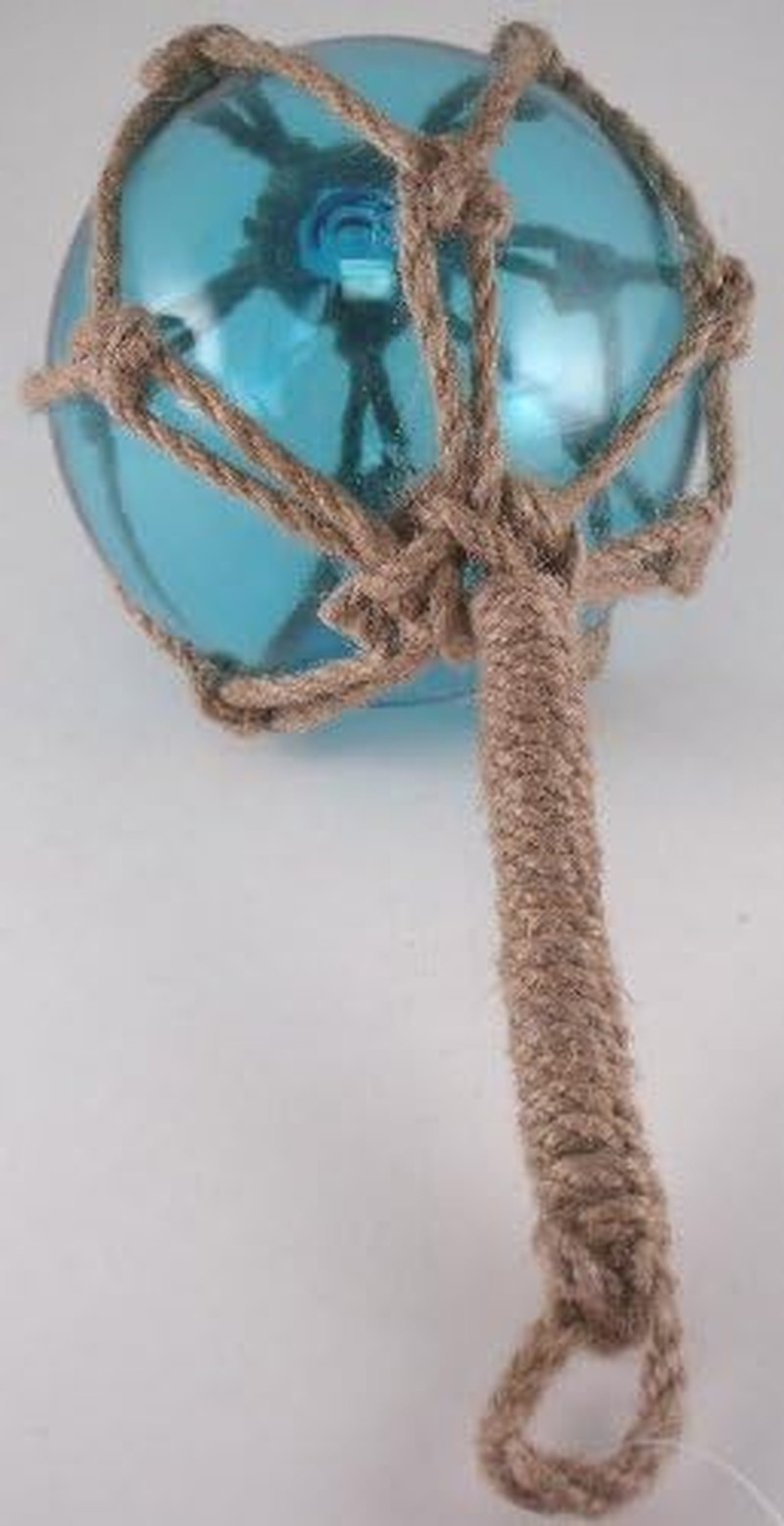 Japanese Glass Fishing Fish Net Float Buoy Tiki Decor Light Blue