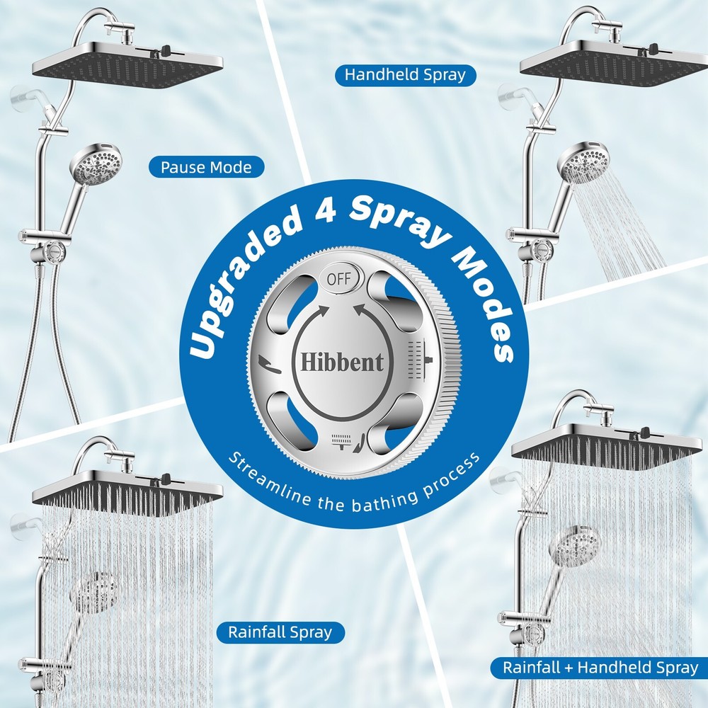 High Pressure Rain Shower Head Combo with Handheld Spray Slide Bar Adjustable