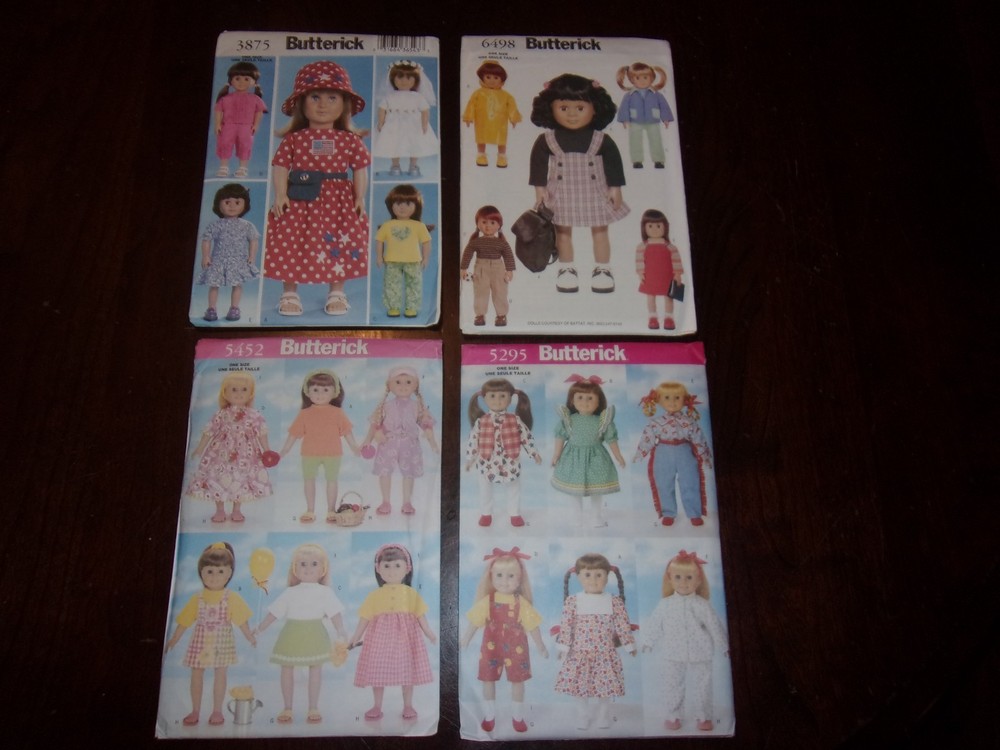4 Butterick Doll Wardrobe Patterns 3875 5295 5452 6498