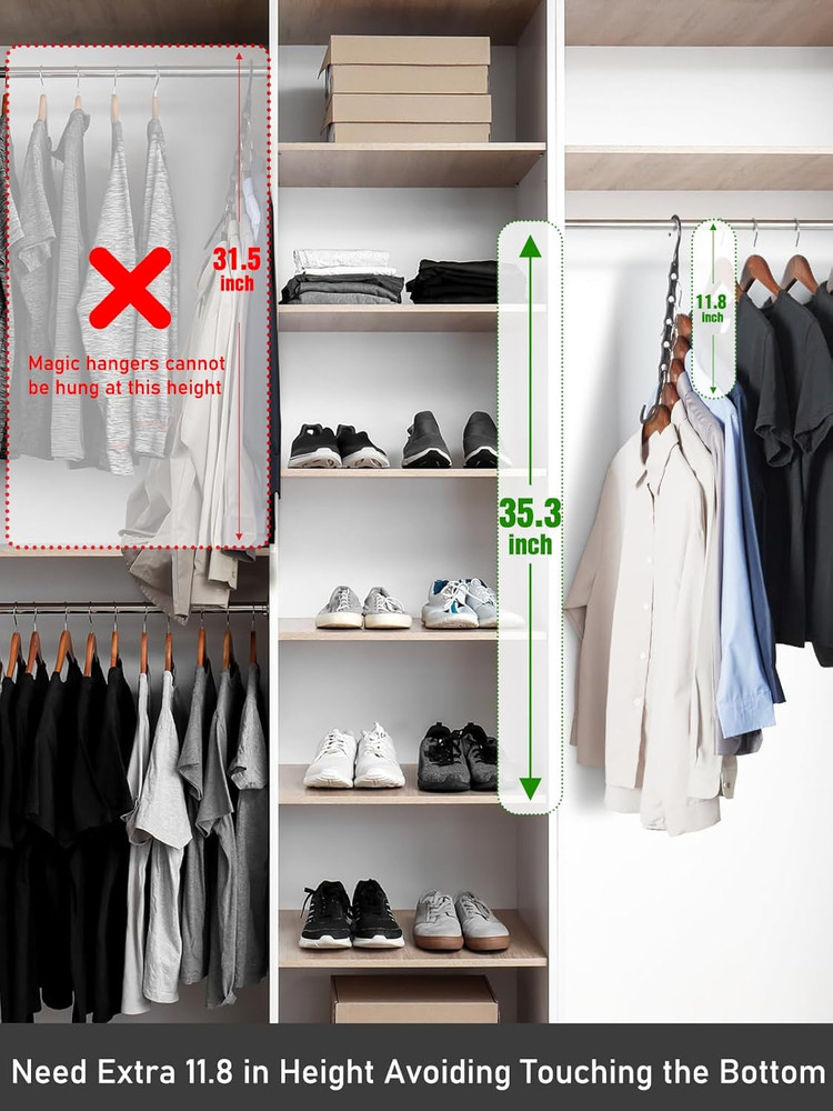 Black Magic Space Saving Hangers 10 Pack, Premium Smart Hanger Hooks, Sturdy Cas