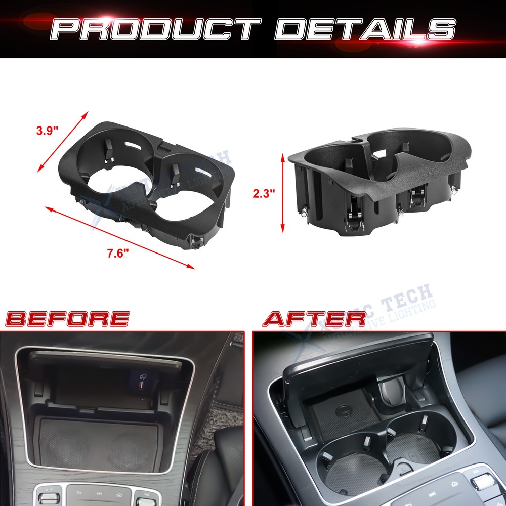 Front Console Insert Dual Water Cup Holder For Mercedes Benz E Class 2017-up