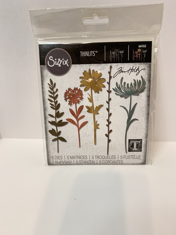 Sizzix  Tim Holtz Wildflower Stems Thinlits 5 Dies  Mixed Media Paper Crafts