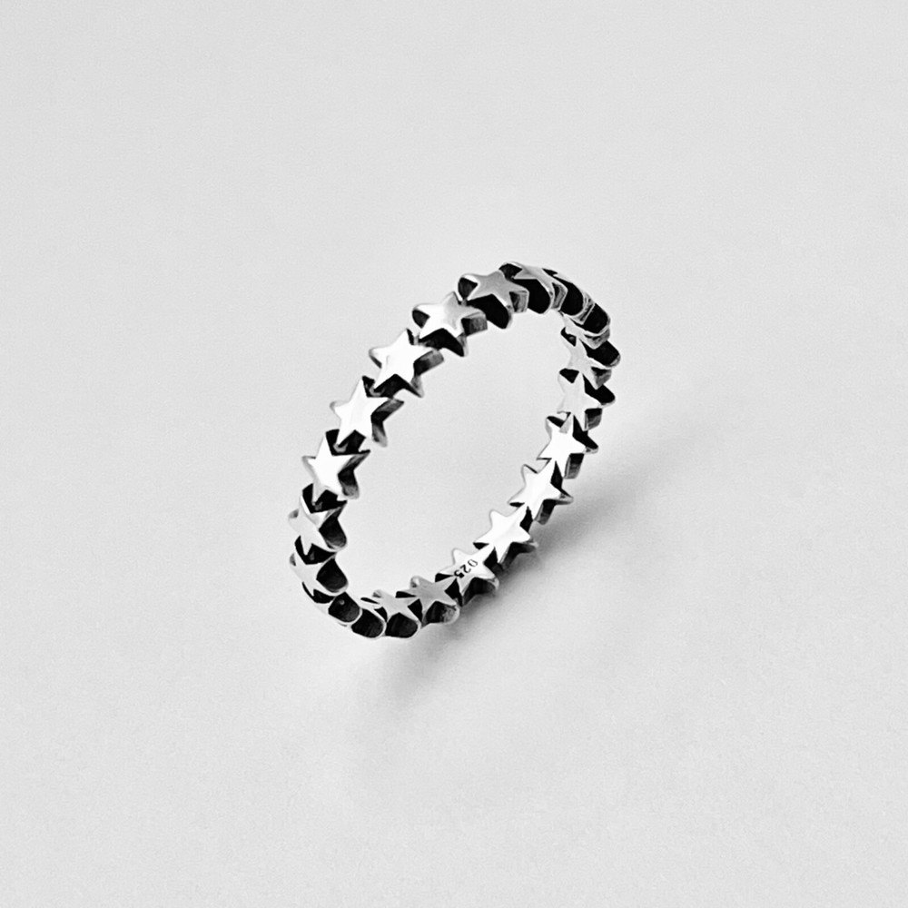 Sterling Silver Eternity Star Band Ring, Celestial Silver Rings, Silver Bands