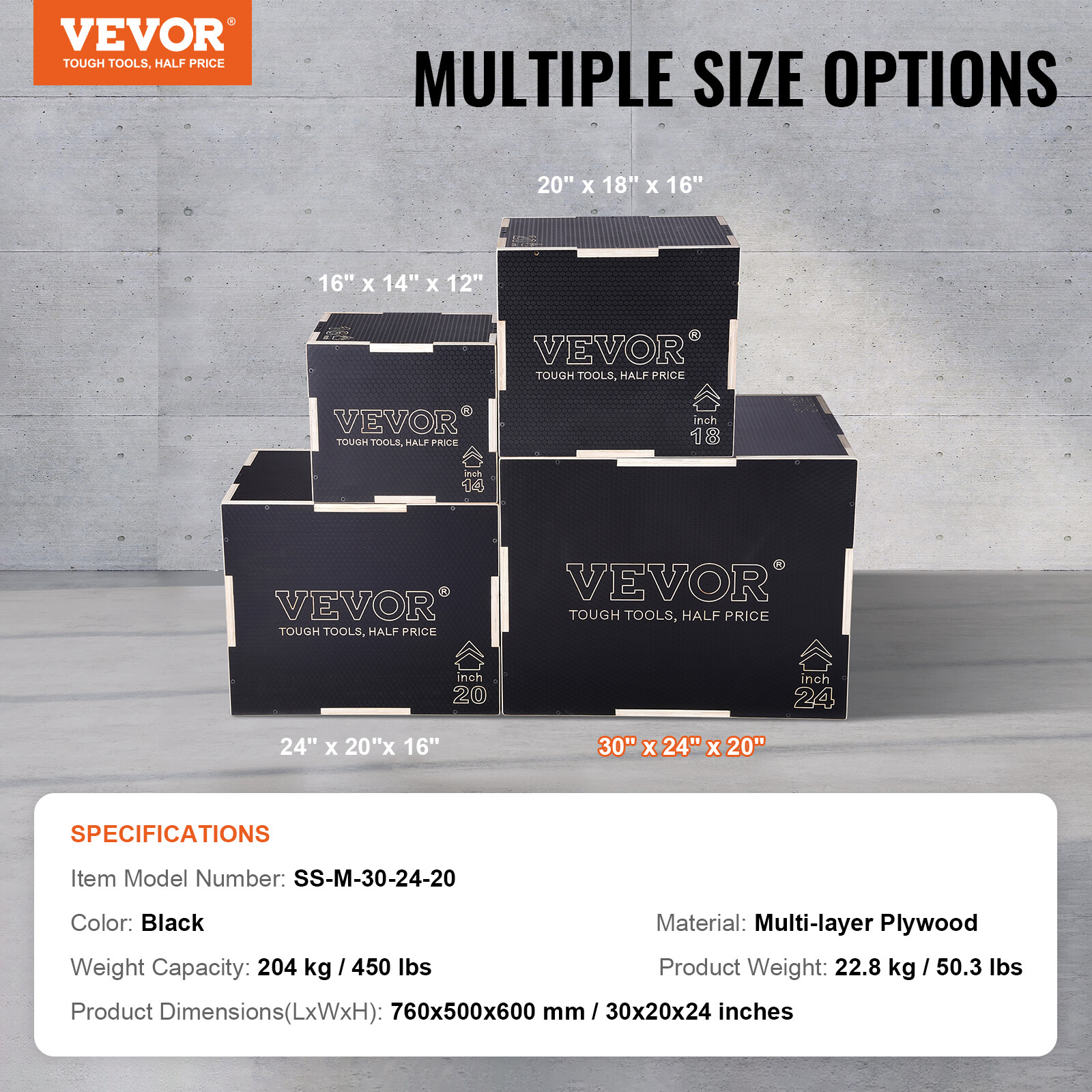 VEVOR 30/24/20 Inch 3 in 1 Plyometric Jump Box Fitness Exercise Plyo Box Wooden