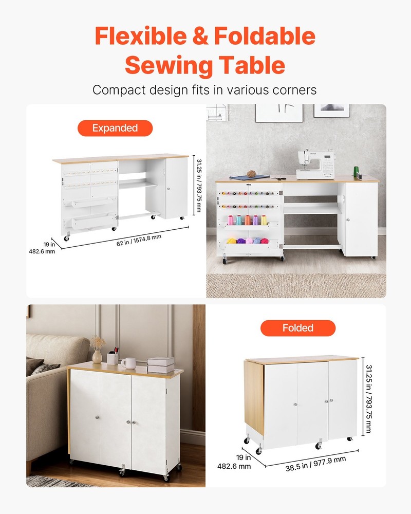 HOT/ Folding Sewing Table,Multipurpose Sewing Machine Table with Cabinet,Chargi