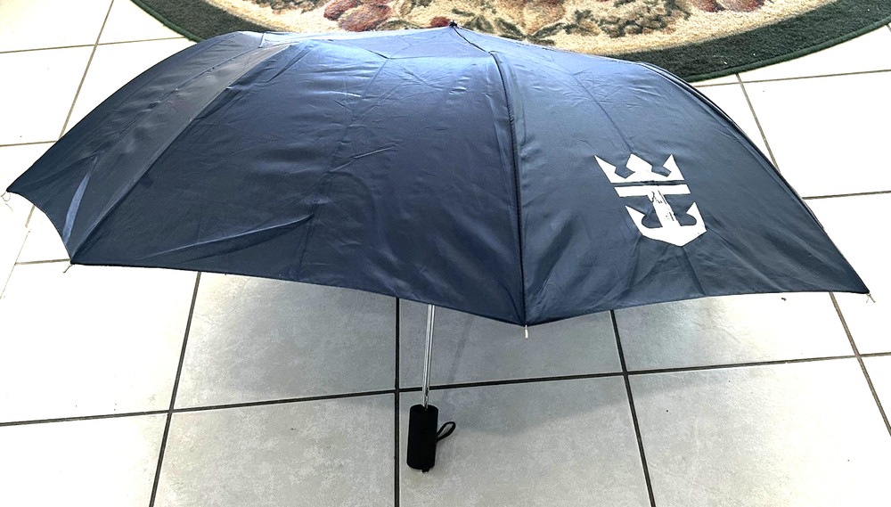 Preowned Royal Caribbean Push Button Compact Umbrella Navy & White Used Once.