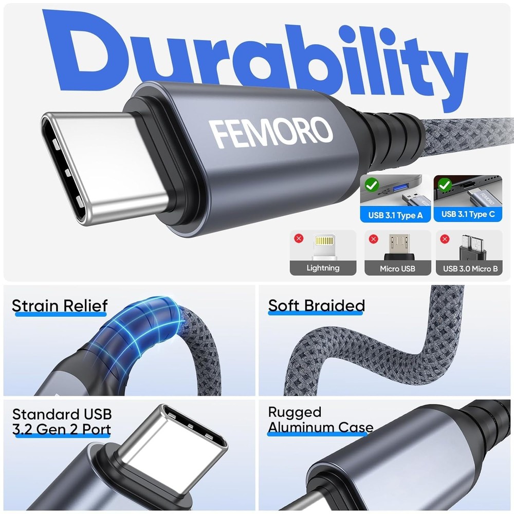 USB C Data Cable 3ft, USB 3.2 Gen 2 10Gbps High Speed Data Transfer, 3A Fast ...