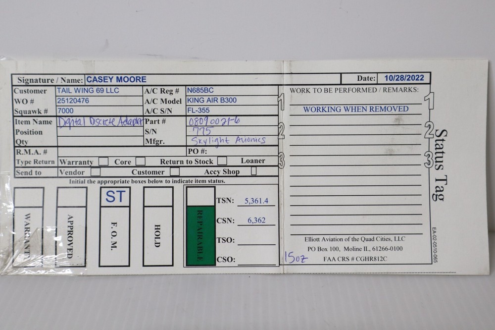 Skylight Avionics 08090021-6 Digital Discrete Adapter Removed Working