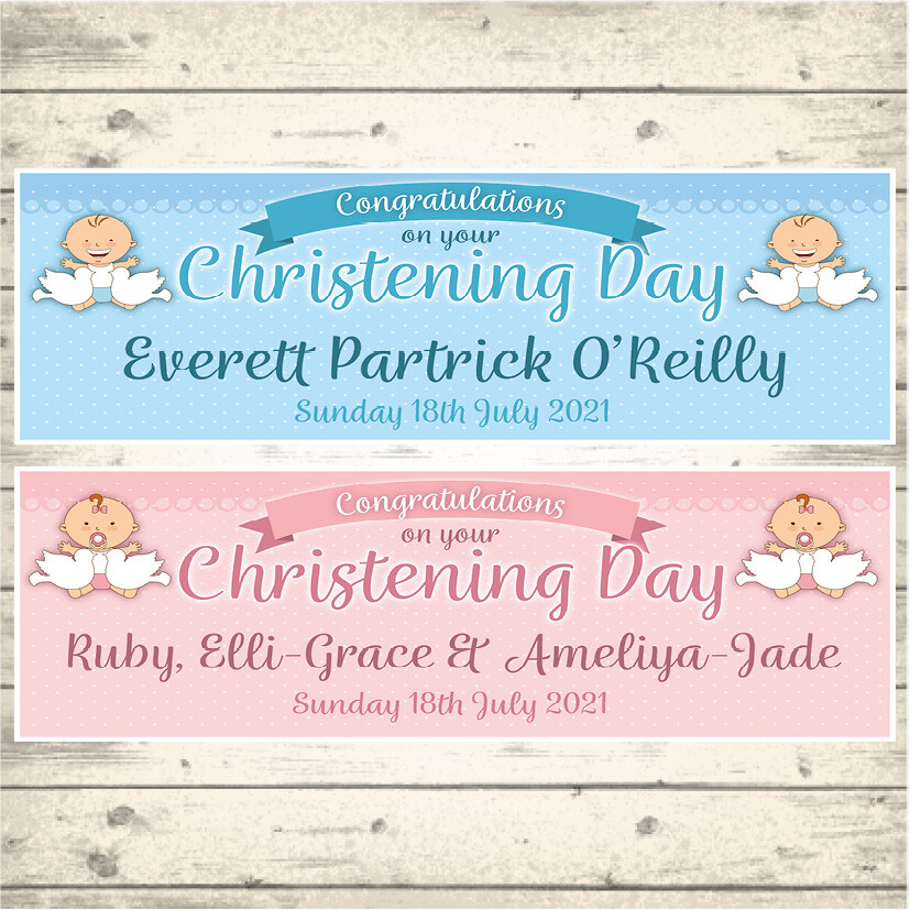 2 PERSONALISED CHRISTENING BANNERS Design 1 - Congratulations