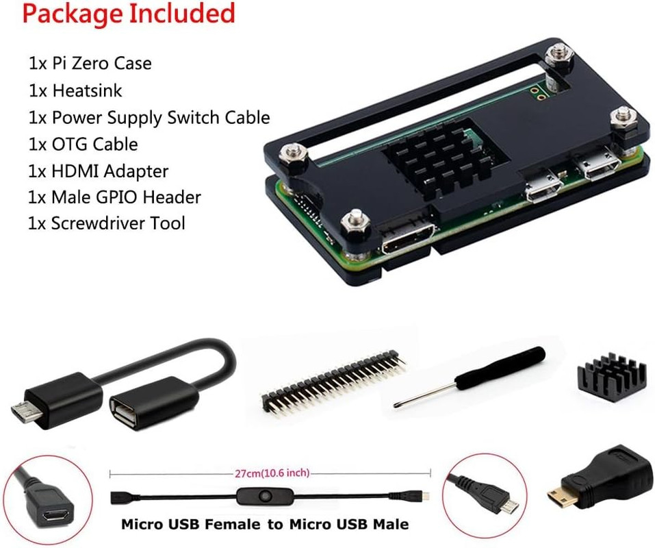 Raspberry Pi Zero 2 Case, Raspberry Pi Zero Case Kit with Pi Zero Heatsink, HDMI