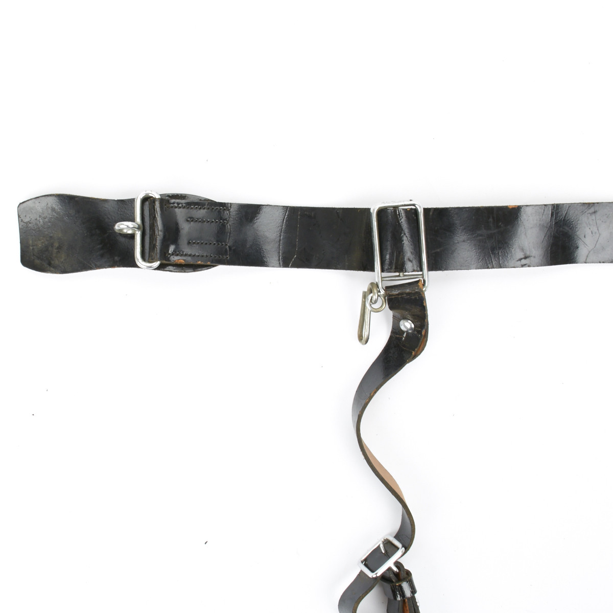 British early 1900s Black Patent Leather Company Sword Belt with Hangers