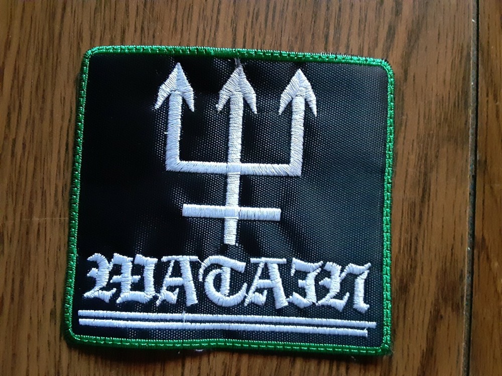 WATAIN + LOGO,SEW ON WHITE WITH GREEN EDGE EMBROIDERED PATCH