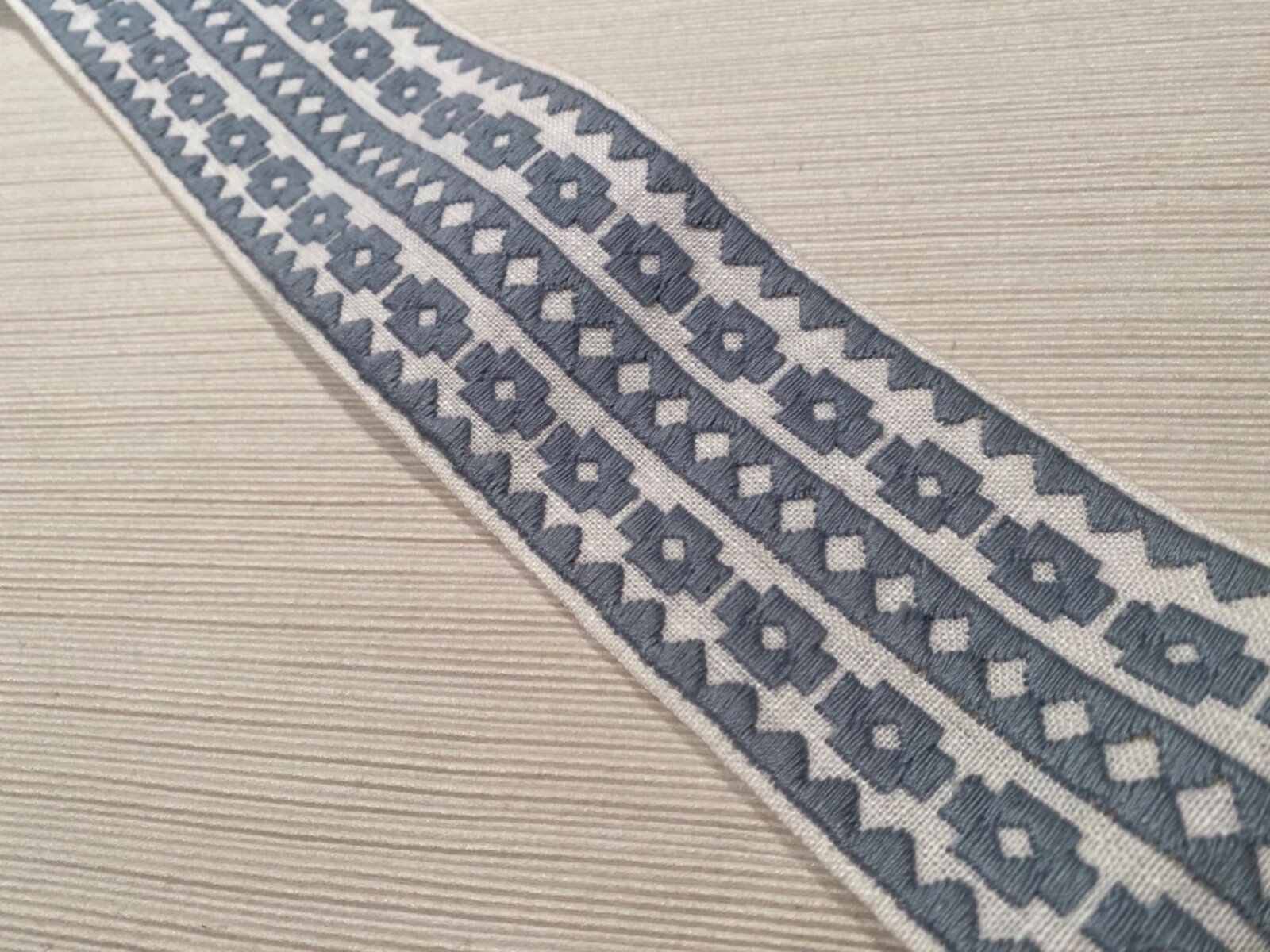 SCHUMACHER 79920 Talitha Tape Sky 85% Linen Embroidered Passementerie Trim BTY