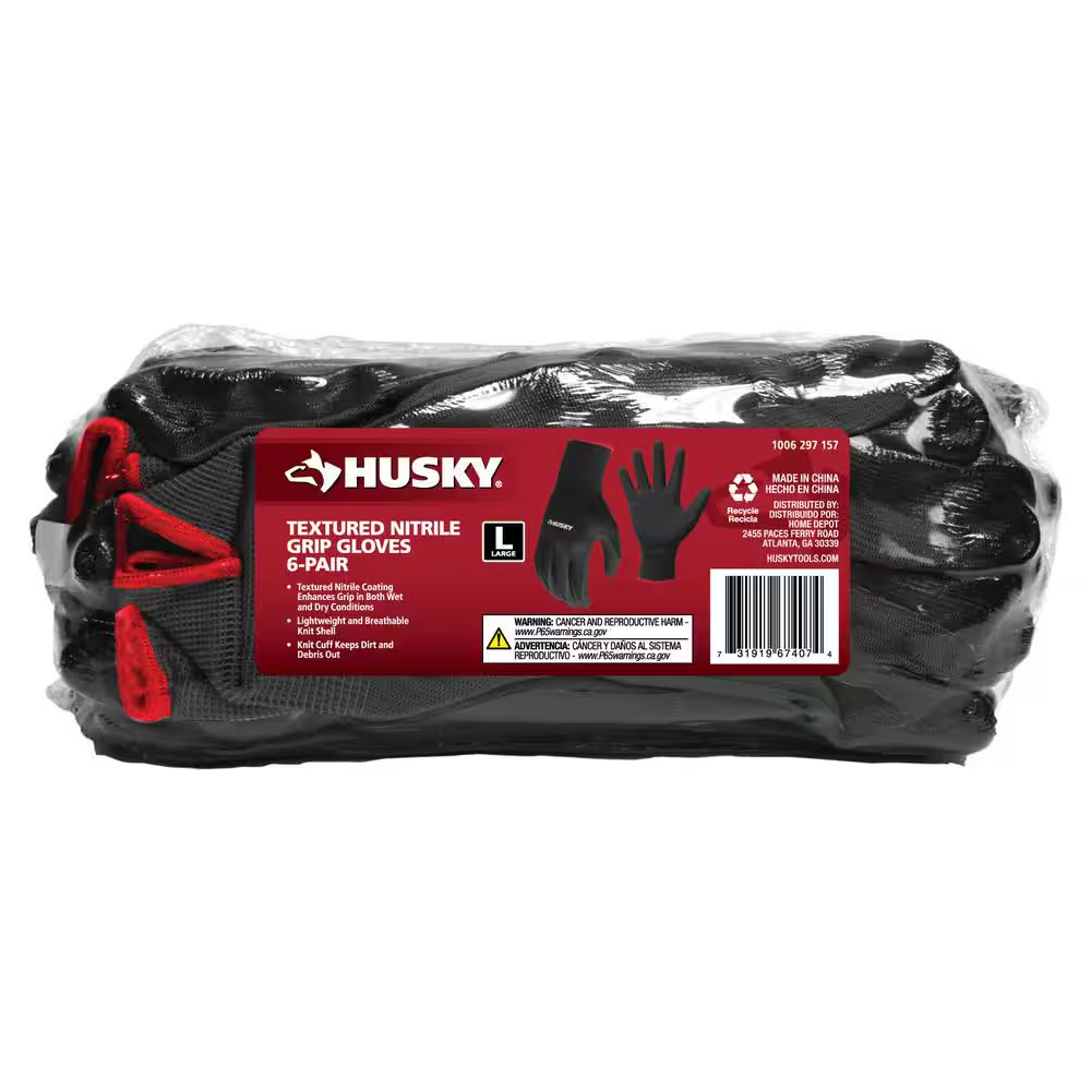Large Textured Nitrile Grip Gloves (6-Pack)
