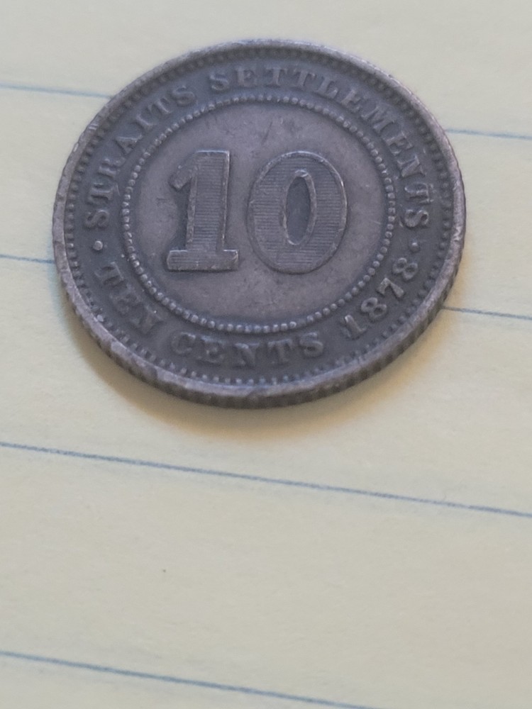 1878 Straits Settlements 10 Cent Coin (VF)