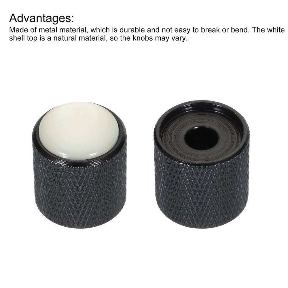 Guitar Bass Dome Knobs White Shell Top 6mm Black Metal Volume Tone Control 3Pcs